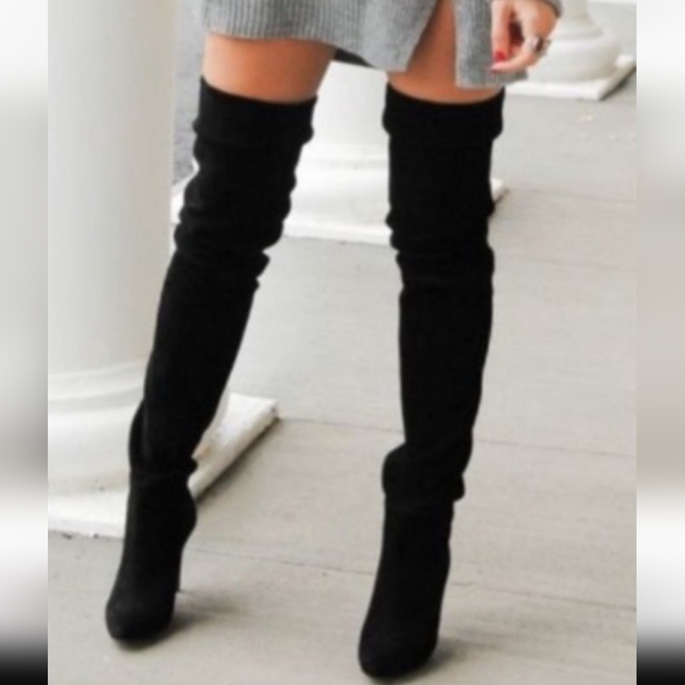 Dolce Vita Boots Over the knee NEW Suede Stretch Thigh High 3” Heel Black Size 7